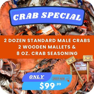 2 doz. Standard Crabs, 8 oz. Seasoning, 2 Mallets